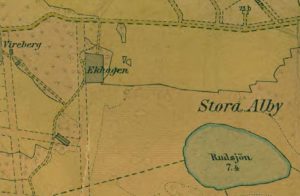 Karta över municipalsamhället från 1927. Notera att det gamla namnet Ekhagen fortfarande användes parallellt med det senare namnet "Ekensberg" om vartannat.
