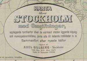 Stockholm med omgifningar, upptagande tomtkartor öfver de närmast staden liggande köping- och municipalsamhällena, jämte alla dit ledande trafikleder m. m., 1906.